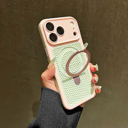 Dteck - Magnetic Case for Apple iPhone 17 Pro Max with Hidden Ring Stand, Slim Shockproof Mesh Cooling Cover Built-in Lens Film - Pink