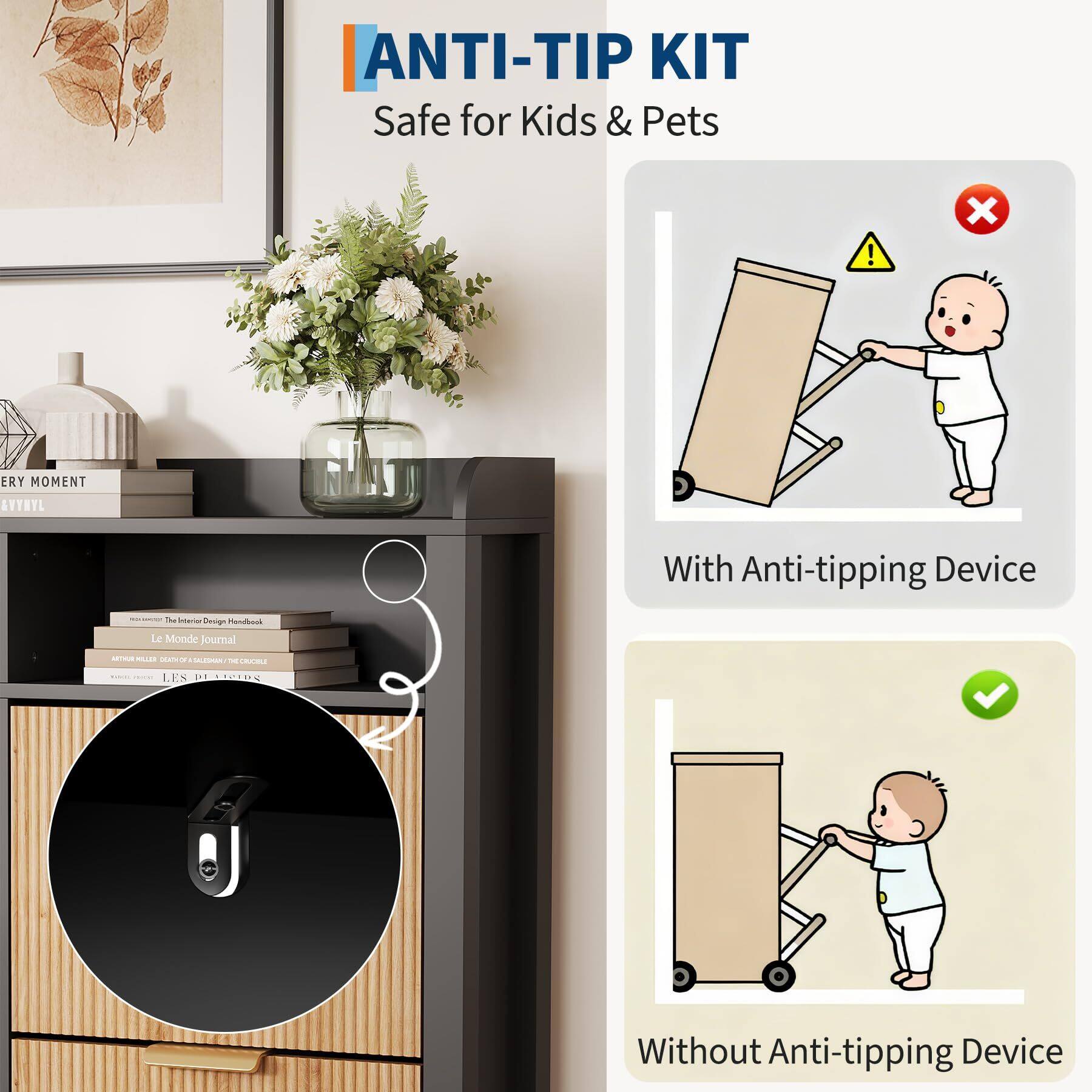 ANTI-TIP KIT  
Safe for Kids & Pets  

With Anti-tipping Device  

Without Anti-tipping Device