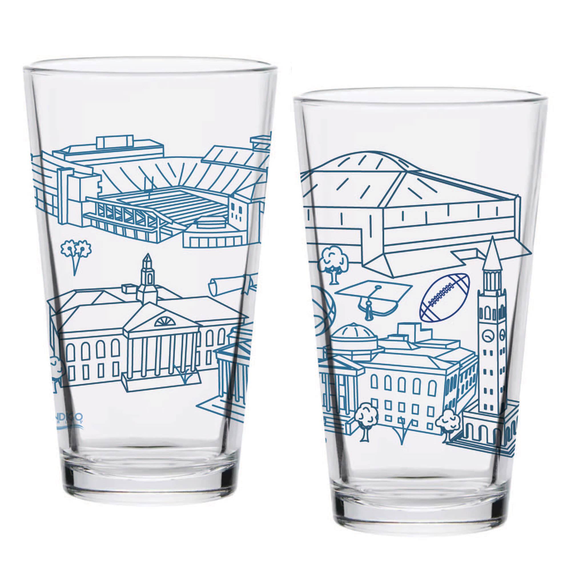 Alt View 1. Indigo Falls - North Carolina Tar Heels Two-Pack 16oz. Campus Line Art Pint Glass Set - Multicolor.