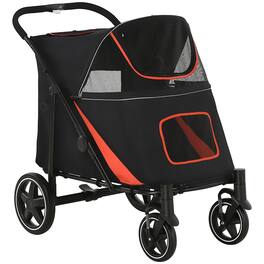 Pawhut - Dog Stroller, up to 66 Lbs, 23.5" Length, One-Click Foldable, Storage, Shock Wheels, Mesh, Leash
