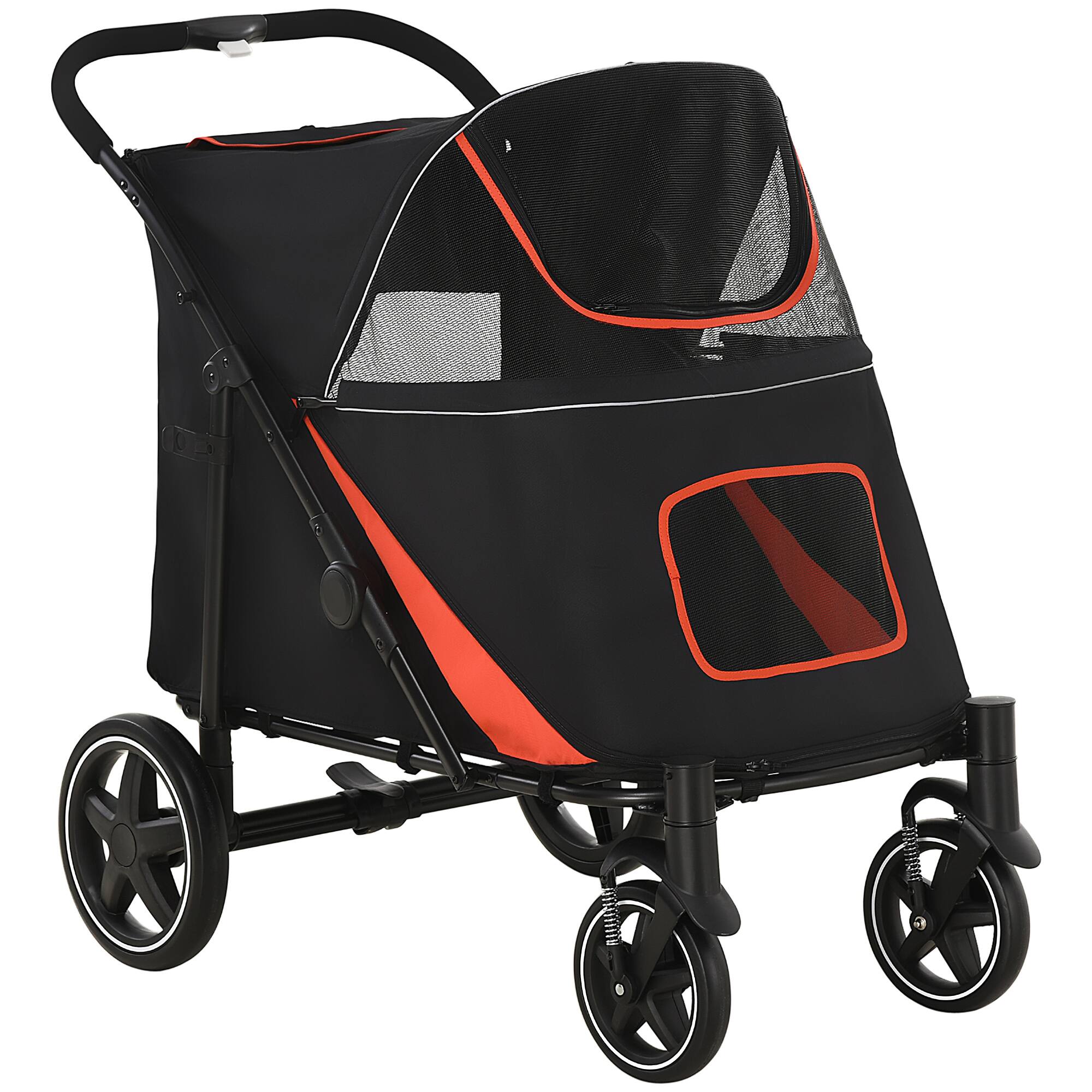 Front. Pawhut - Dog Stroller, up to 66 Lbs, 23.5" Length, One-Click Foldable, Storage, Shock Wheels, Mesh, Leash.