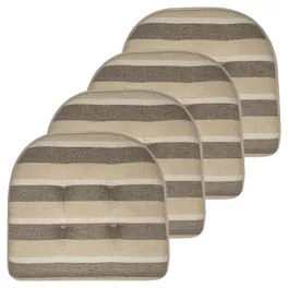 Sweet Home Collection - Bradford Striped U Shaped Memory Foam 17" x 16" Chair Cushion, 4-Pack - Beige/Brown