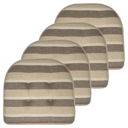 Front. Sweet Home Collection - Bradford Striped U Shaped Memory Foam 17" x 16" Chair Cushion, 4-Pack - Beige/Brown.