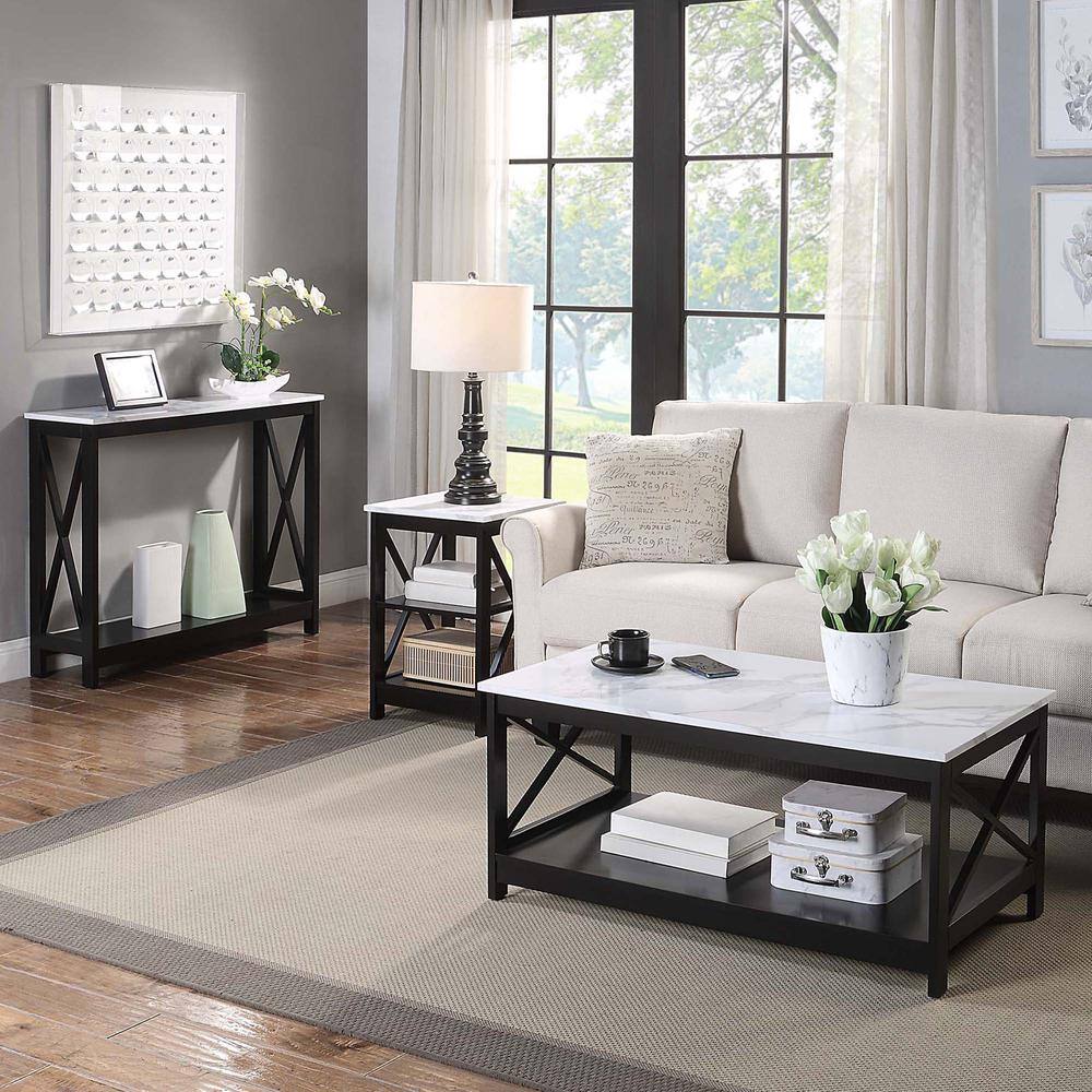 Back. Convenience Concepts - Oxford Coffee Table with Shelf - White Faux Marble/Black/Marble.
