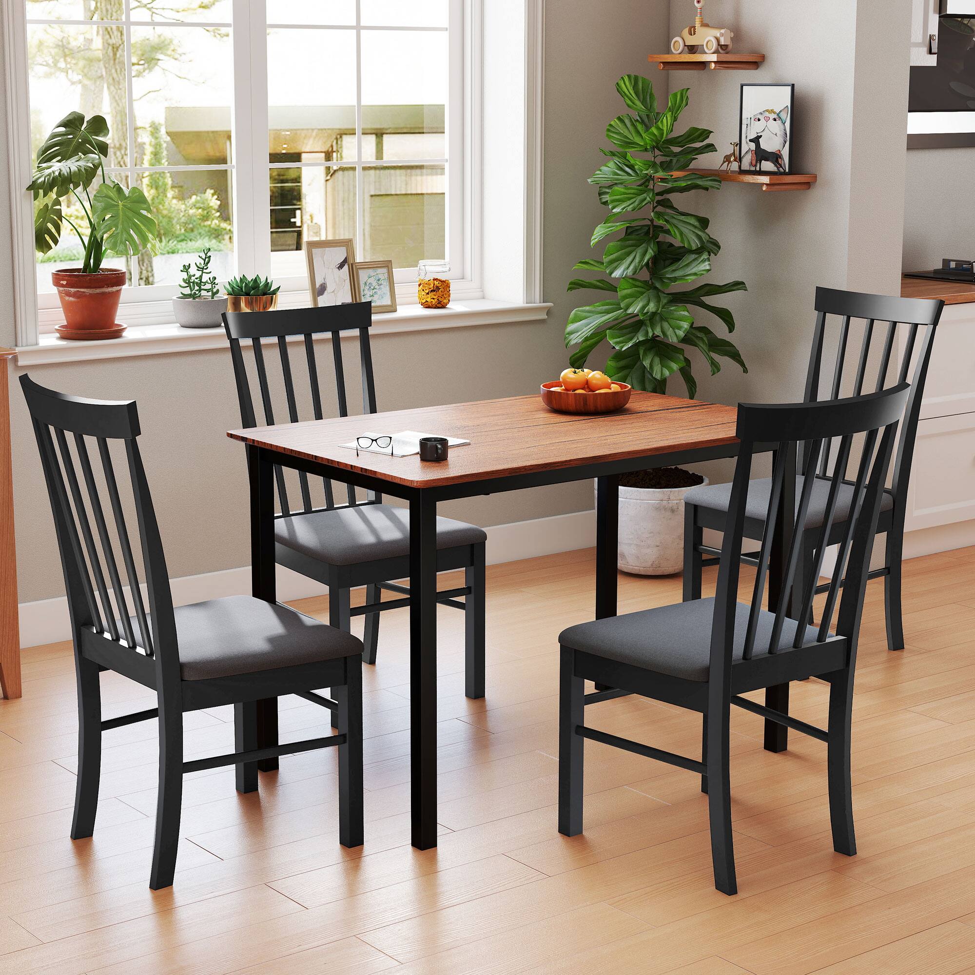Alt View 8. Homcom - Wooden Dining Chairs Set of 2, Farmhouse Upholstered Kitchen Chairs with Rubber Wood Frame - Black.