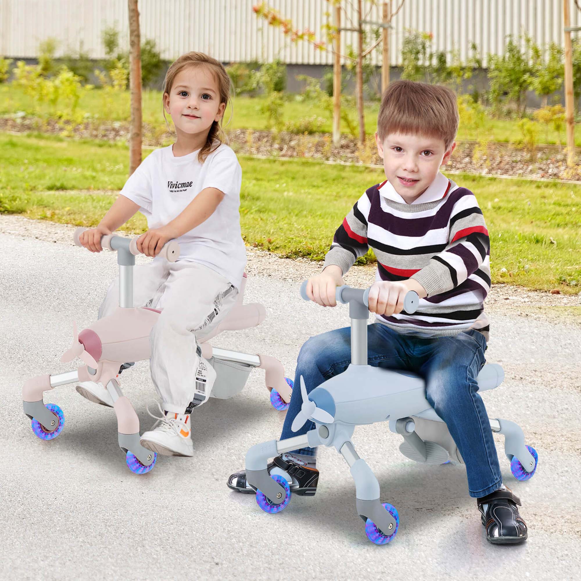 Alt View 1. Costway - Costway 2-in-1 Kids Ride-on Push Car with LED Lighted Wheels Removable & Adjustable Handle - Blue.