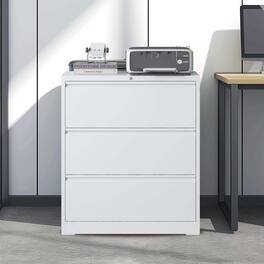 Anysun - Wide 3-Drawer Design Locking Lateral File Cabinet - White
