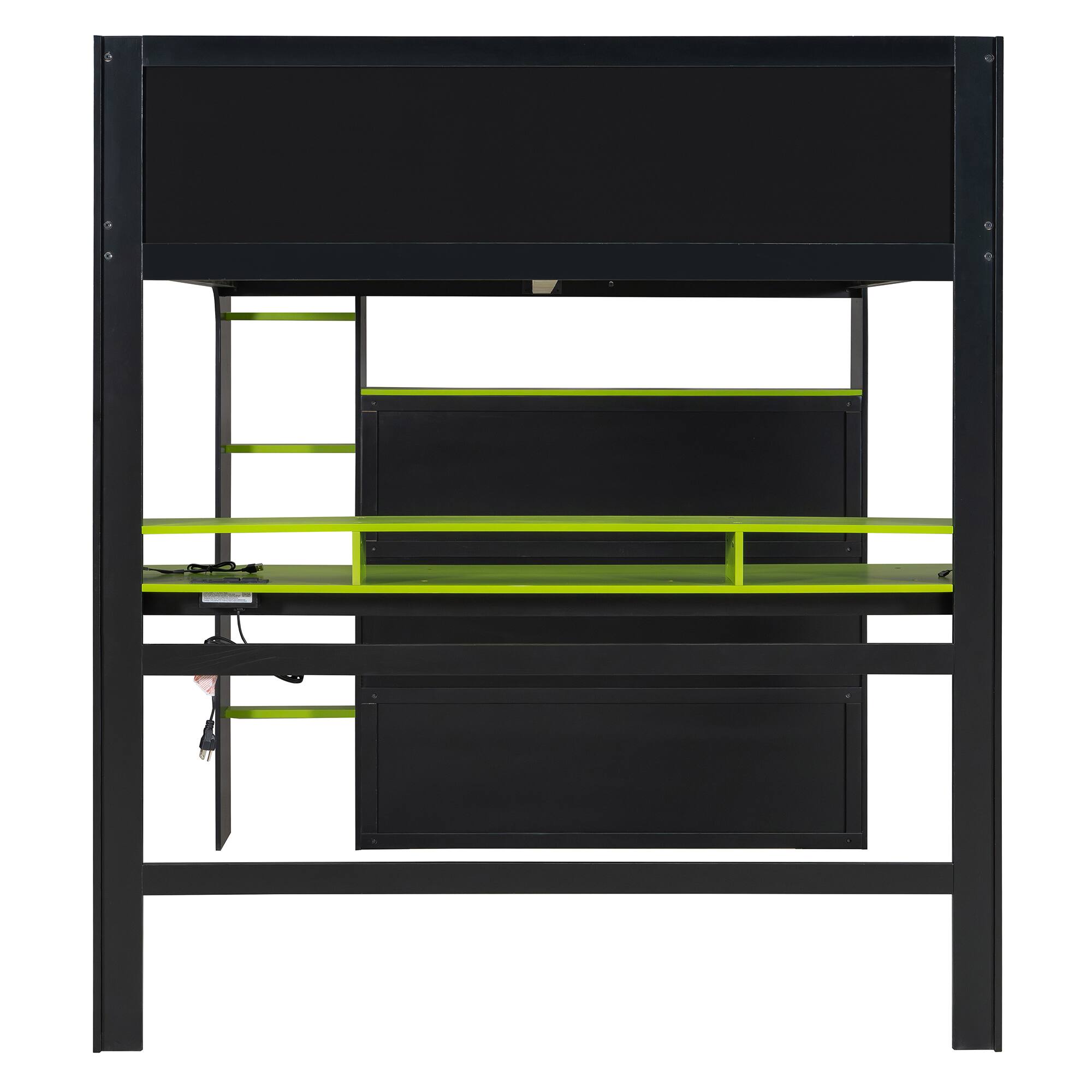 Alt View 2. Anysun - Full Size Wood Bunk Bed with height-adjustable Desk,Wardrobe,Ample Storage Space,and RGB Light - Green.