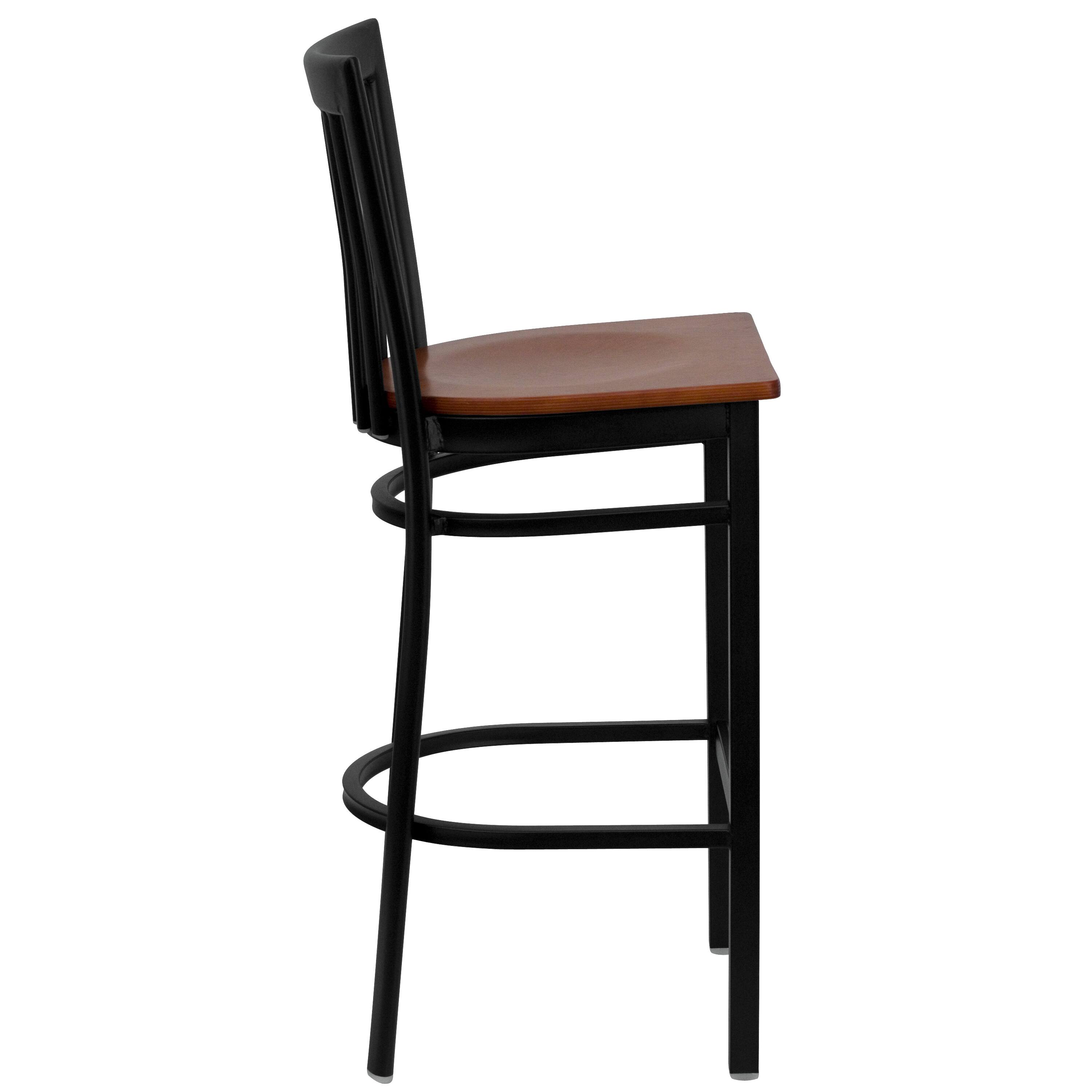 Alt View 4. Emma + Oliver - School House Back Metal Restaurant Dining Barstool - Cherry Wood Seat/Black Metal Frame.