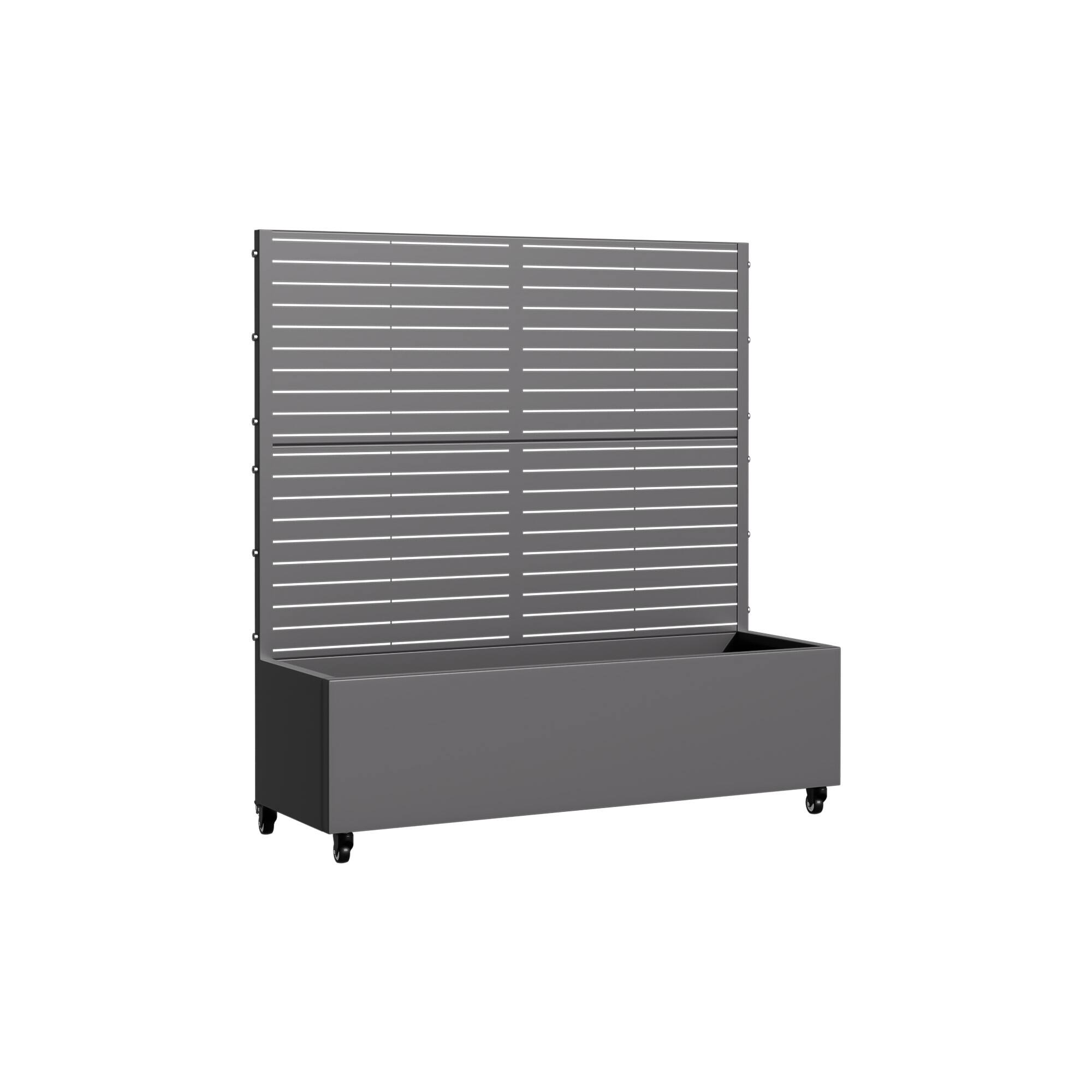 Angle. PexFix - 47 in. H x 47 in. W Louvered Pattern Rectangle Metal Planter Box Raised Garden Beds with Trellis-Ideal for Balcony - Gray.