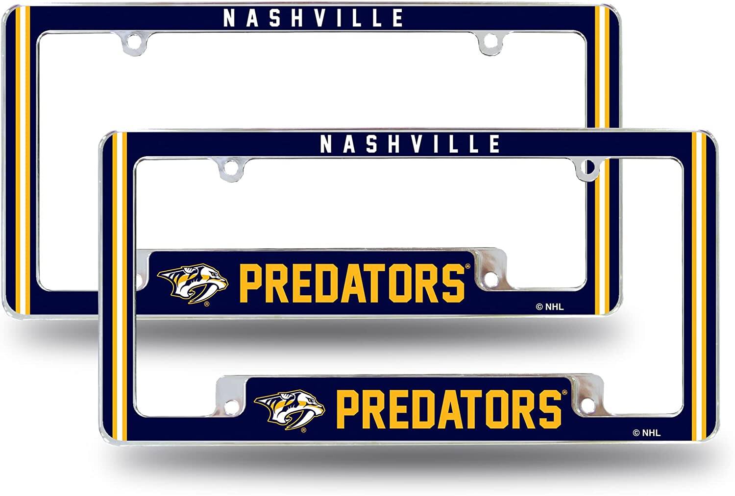 Nashville NHL Predators (Set of 2) Chrome Metal License Plate Frames with Bold Full Frame Design