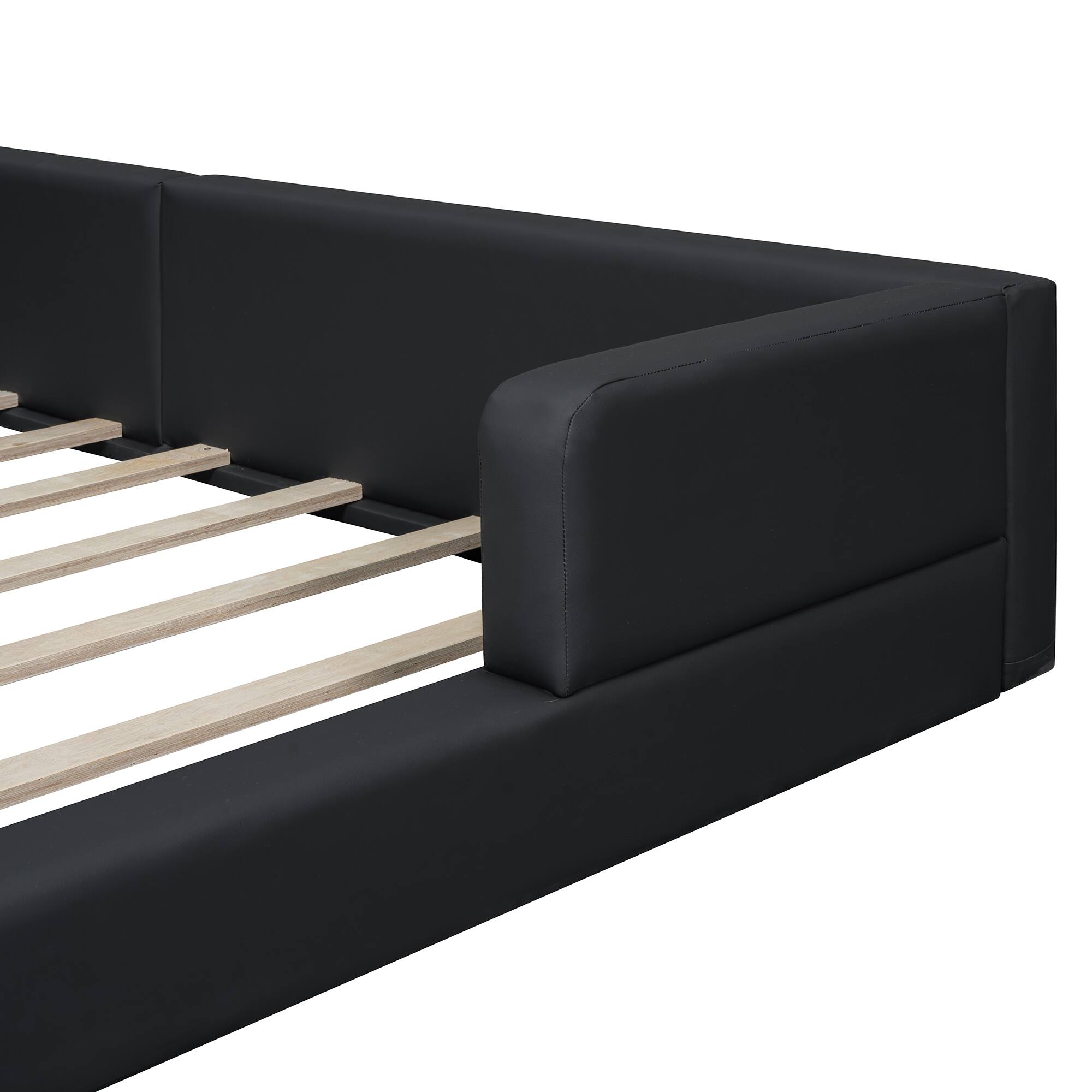 Alt View 8. Tiramisubest - Queen Size Upholstered Platform Bed with 2 Reading Lights, Black - Black.