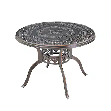 Front. Mondawe - Outdoor Cast Aluminum Round Table with Umbrella Hole - Bronze.