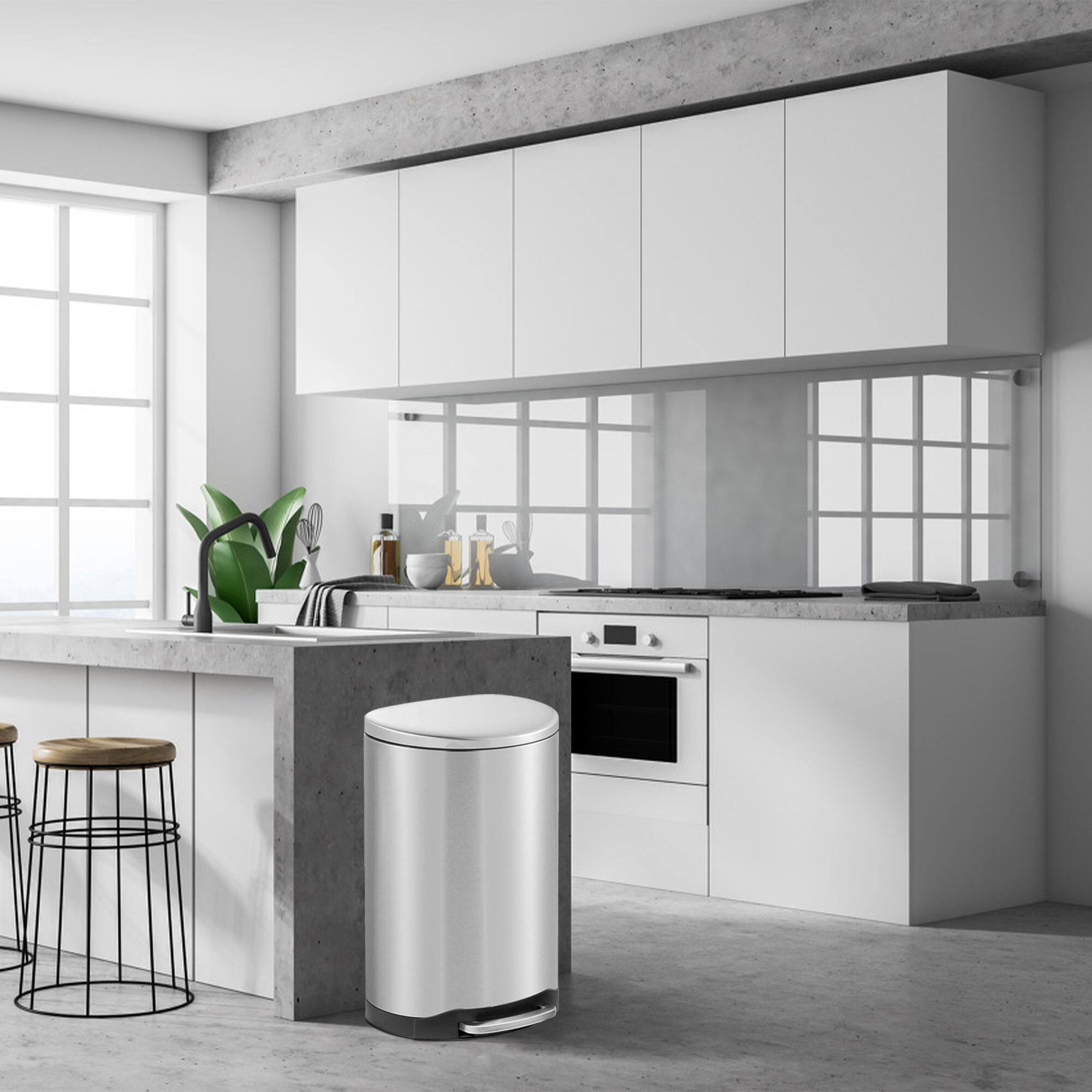 Alt View 3. Innovaze - 10.6 Gal./40 Liter Stainless Steel Semi-round Step-on Trash Can for Kitchen - Sliver.