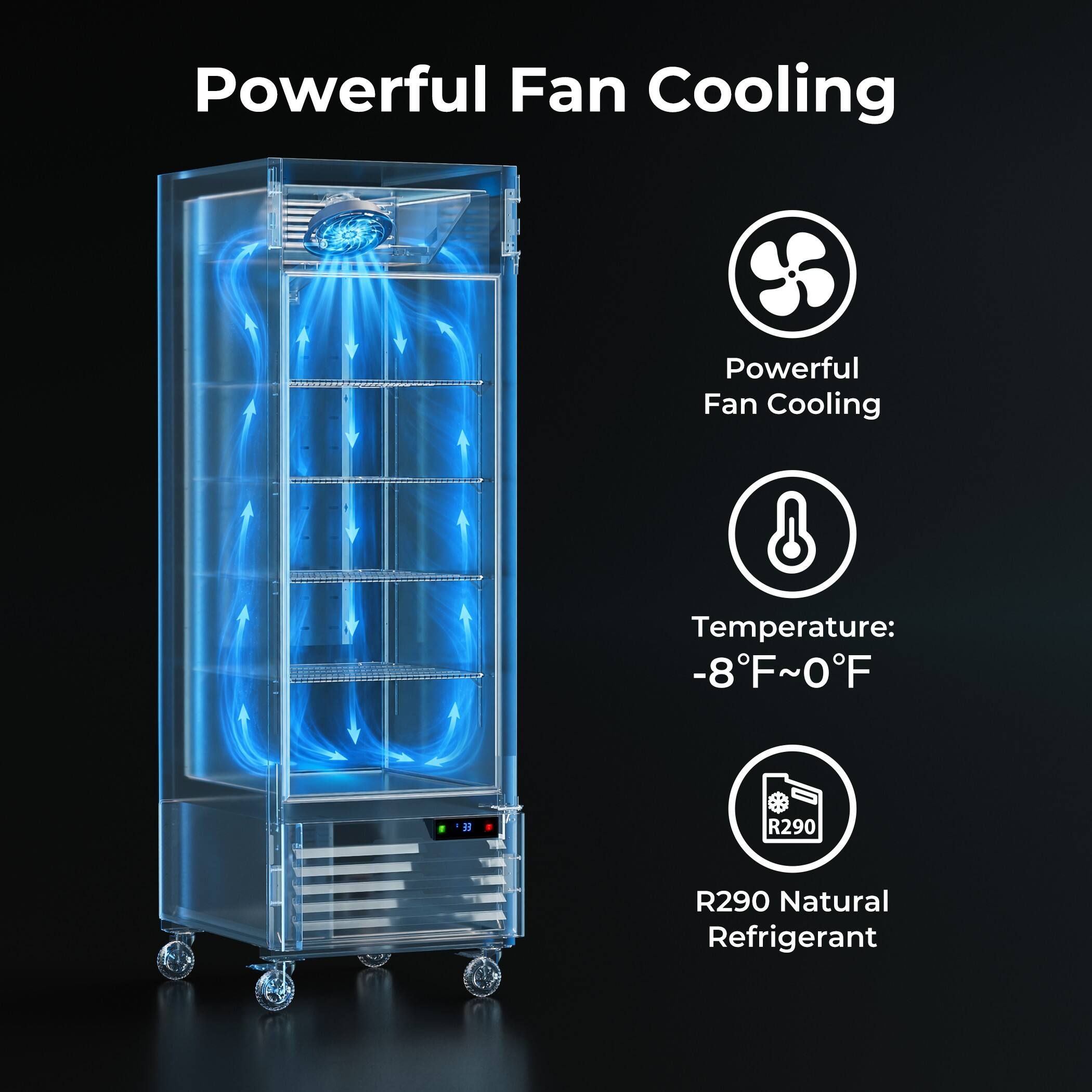 Powerful Fan Cooling

Temperature: -8°F~0°F

R290 Natural Refrigerant