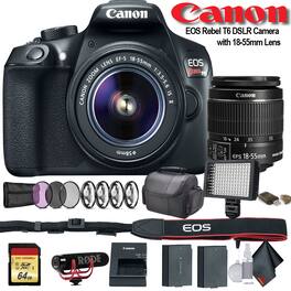 Canon - EOS Rebel T6 DSLR Camera with 18-55mm Lens (1159C003) W/Bag, Extra Battery, LED Light, Mic, Filters and More - Adv