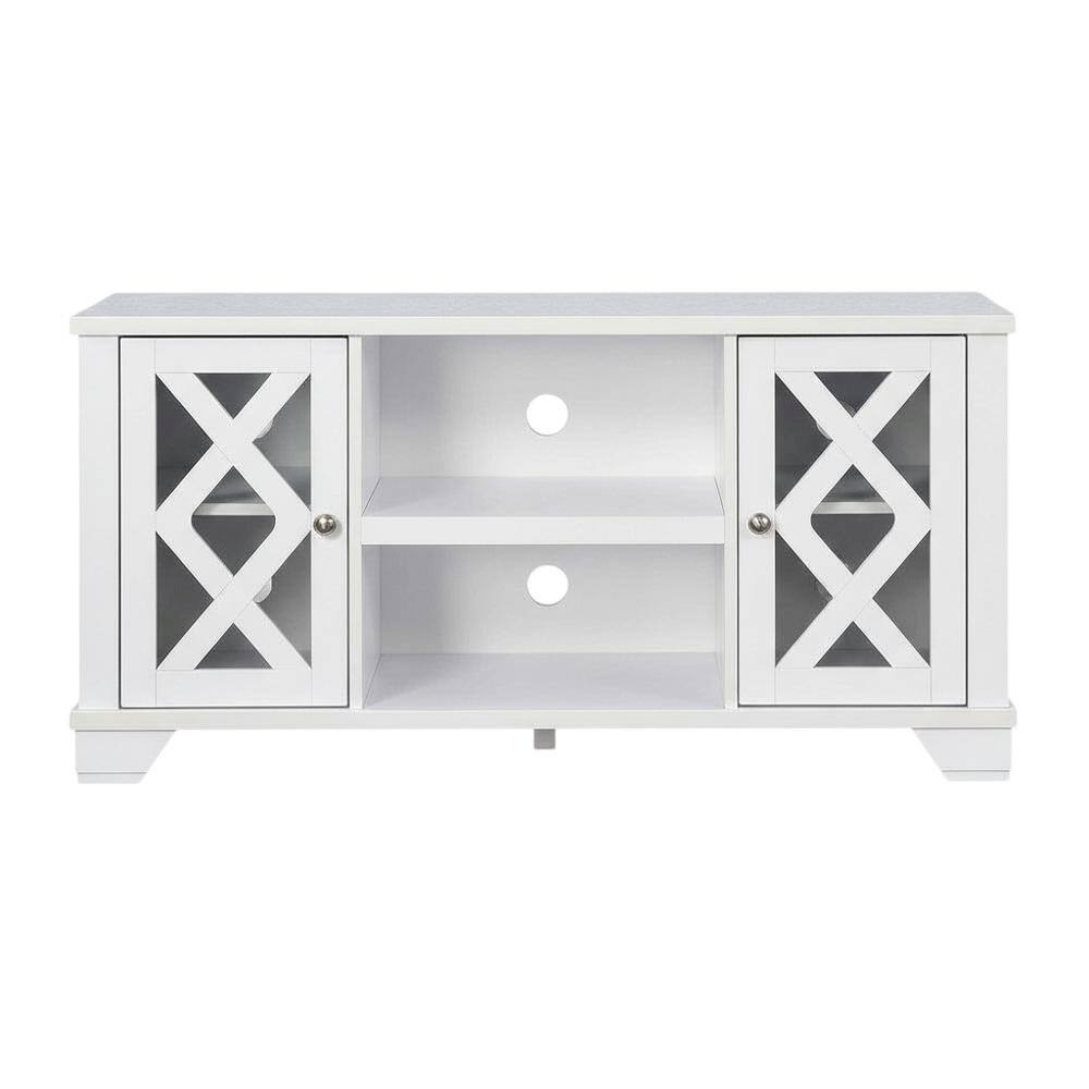 Alt View 3. FurniFact - White TV stand with storage cabinets and open shelves for 55-inch TVs - White.