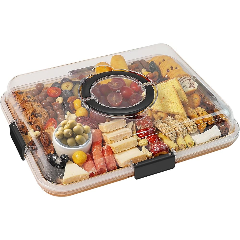 PARKER SLATER - Charcuterie Board with Lid – 6 Compartments, Portable, Black