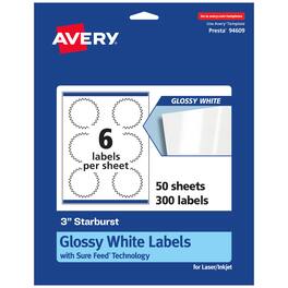 Avery - Glossy Starburst Labels, 3", 300 Total - White