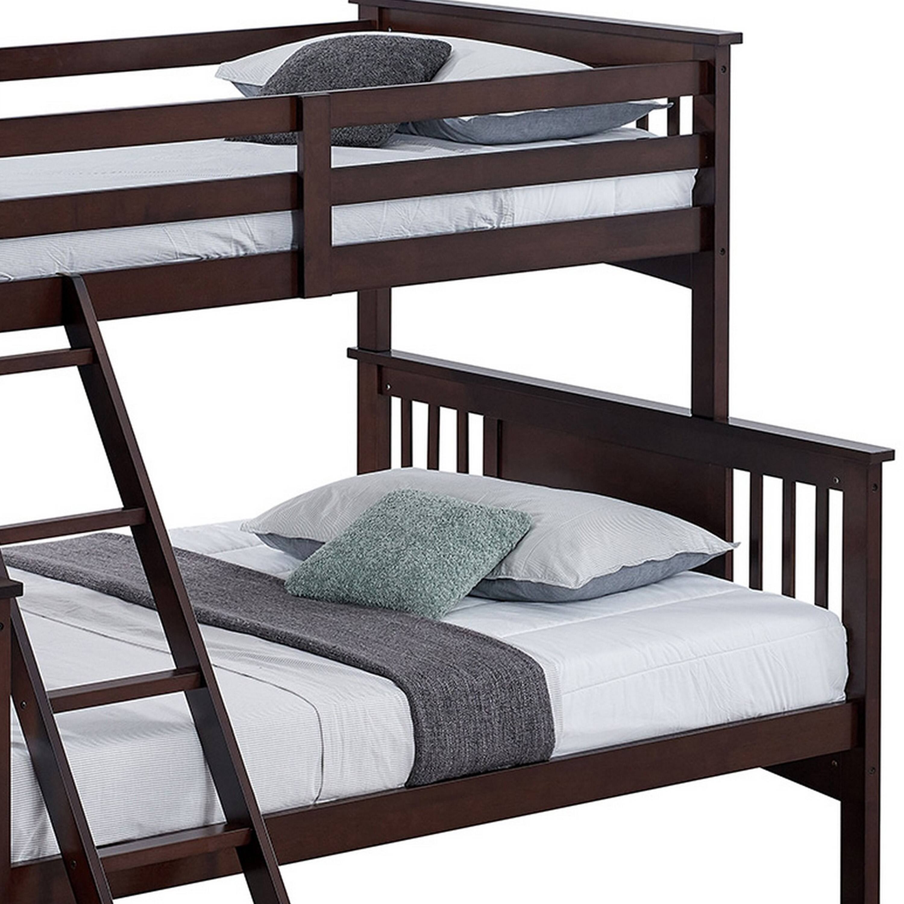 Alt View 3. Manhattan Lane - Ricky Twin Over Full Bunk Bed, Angled Ladder, Dark Brown Solid Hardwood - Brown.