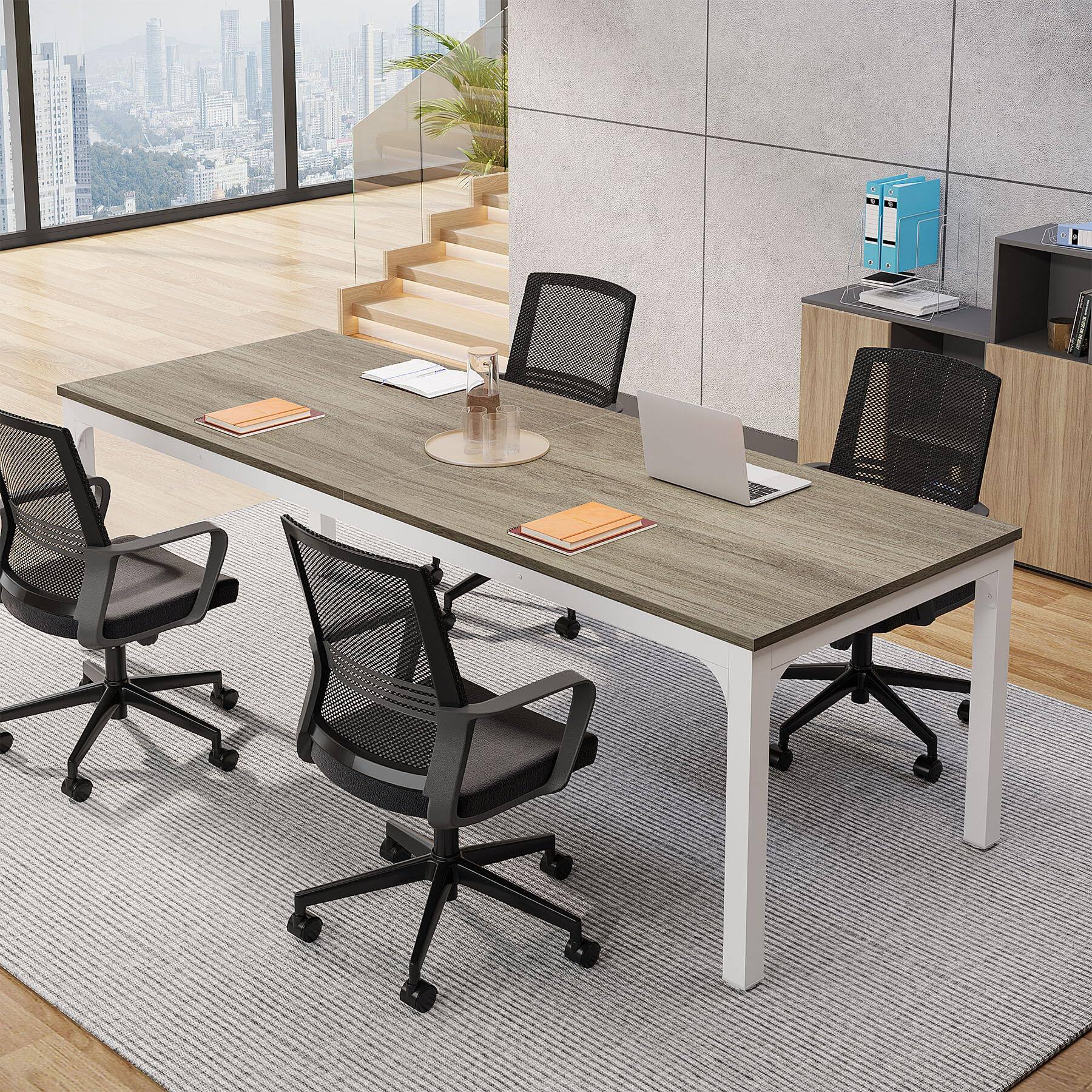 Alt View 1. Tribesigns - 78.7-Inch Conference Table with Metal Frame and Adjustable Feet for Office Meeting Rooms - Grey.