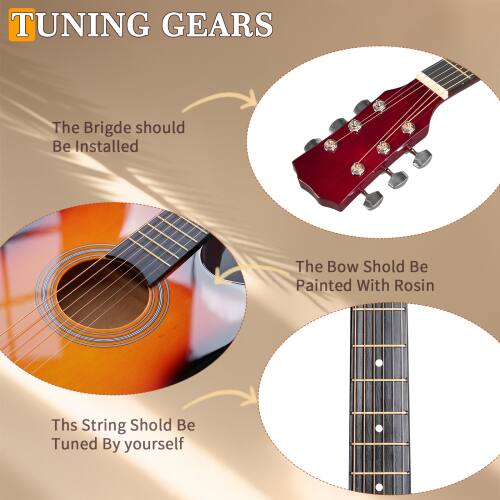 TUNING GEARS

The Bridge should be installed

The Bow should be painted with rosin

This string should be tuned by yourself