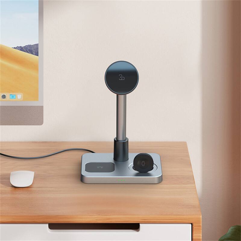 Alt View 1. SKRAN - 3-in-1 Wireless Charger -Magnetic Charging Station with Foldable Aluminum Alloy Stand,Magsafe Compatible for Apple,White - Beige.