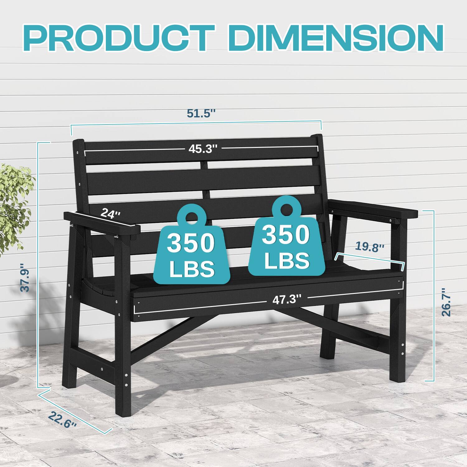 PRODUCT DIMENSION

- 51.5"
- 45.3"
- 37.9"
- 24"
- 350 LBS
- 350 LBS
- 47.3"
- 19.8"
- 26.7"
- 22.6"