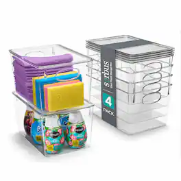 Sorbus - 4 Pack Large Plastic Storage Bins with Lids and Handles - Clear
