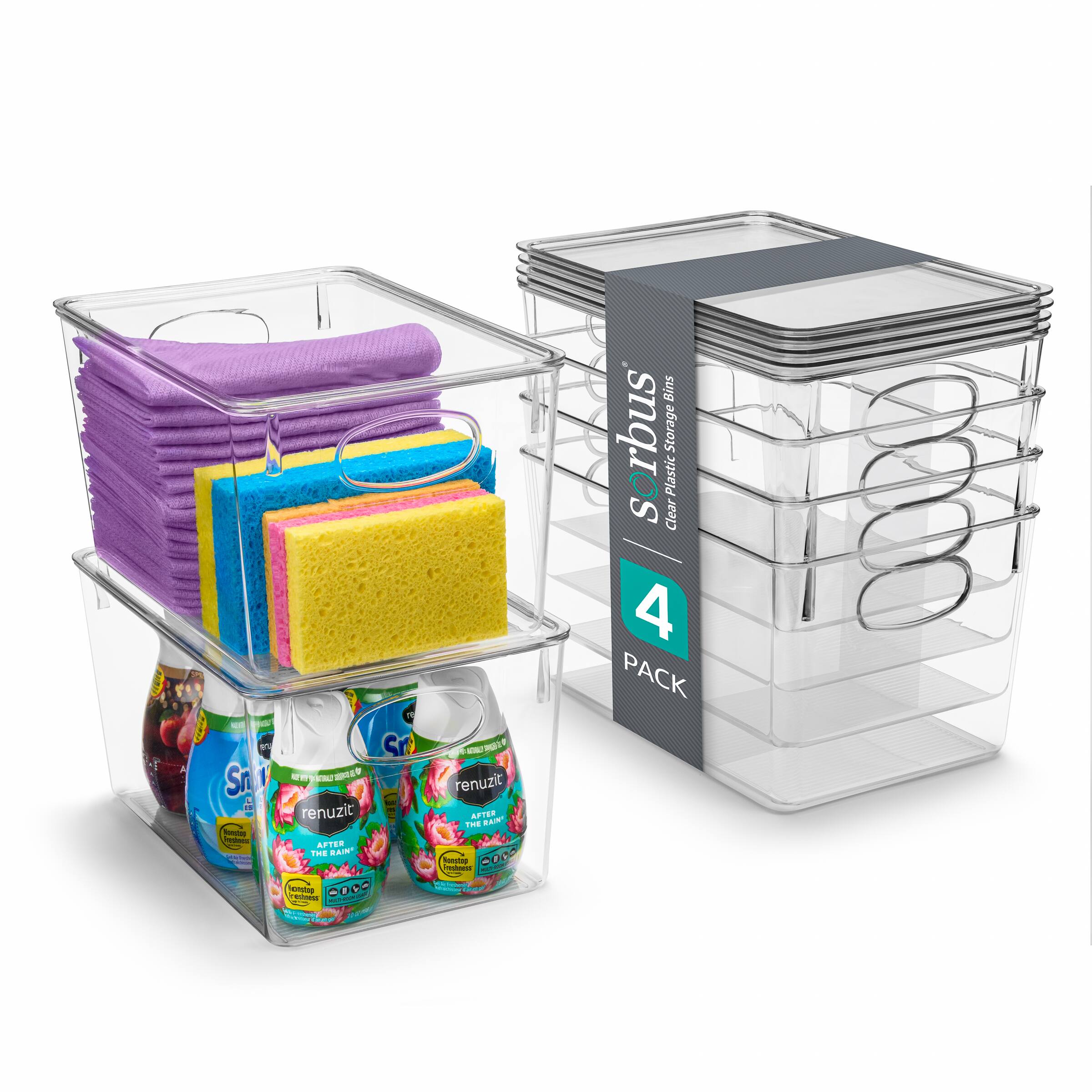B - a Sn E   - renuzit -  AFTED - THE RAT P Kmping -ioa ..- - - - T P  - - renuzit APrER A ImE BAN ong ..02 - A Bins sorbus Storage Plastic Clear 4 PACK -