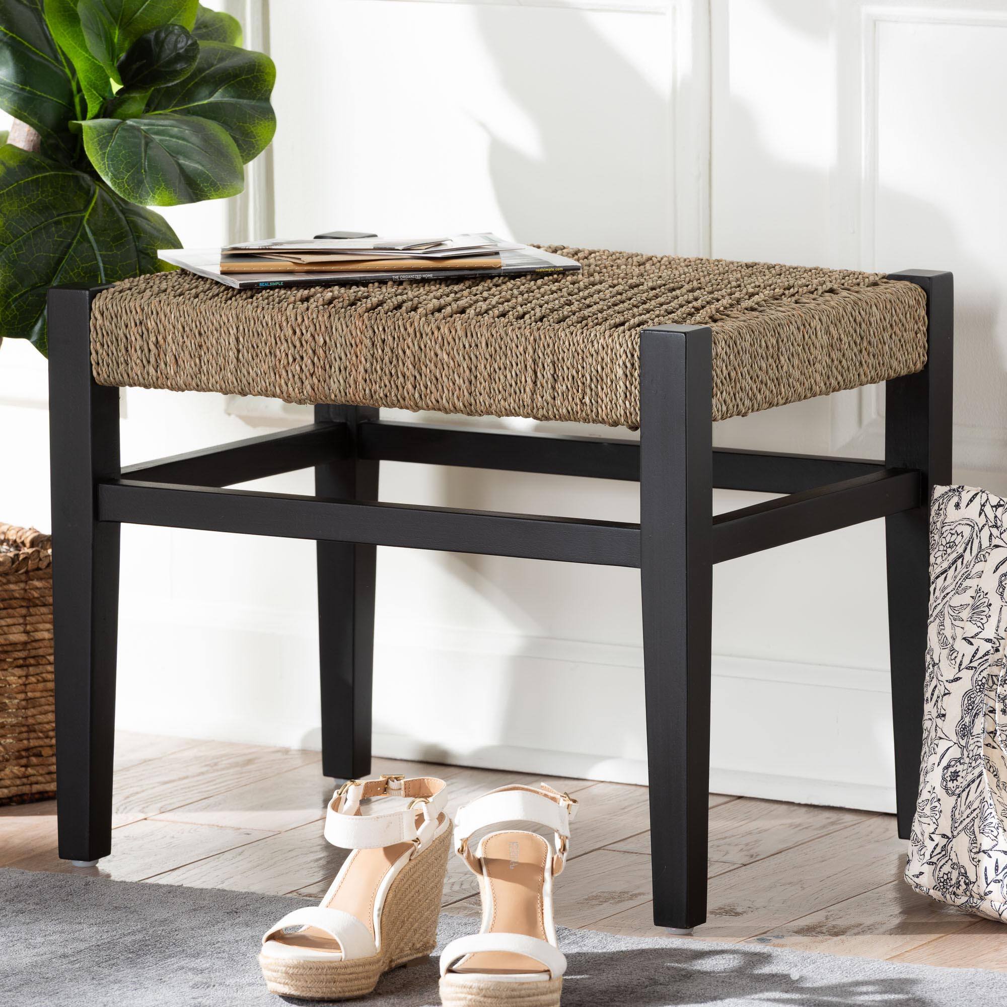 Alt View 2. bali & pari - Amber Seagrass Accent Bench - Handwoven Natural Fiber Stool with Black Wood Frame - Natural Brown/Black.