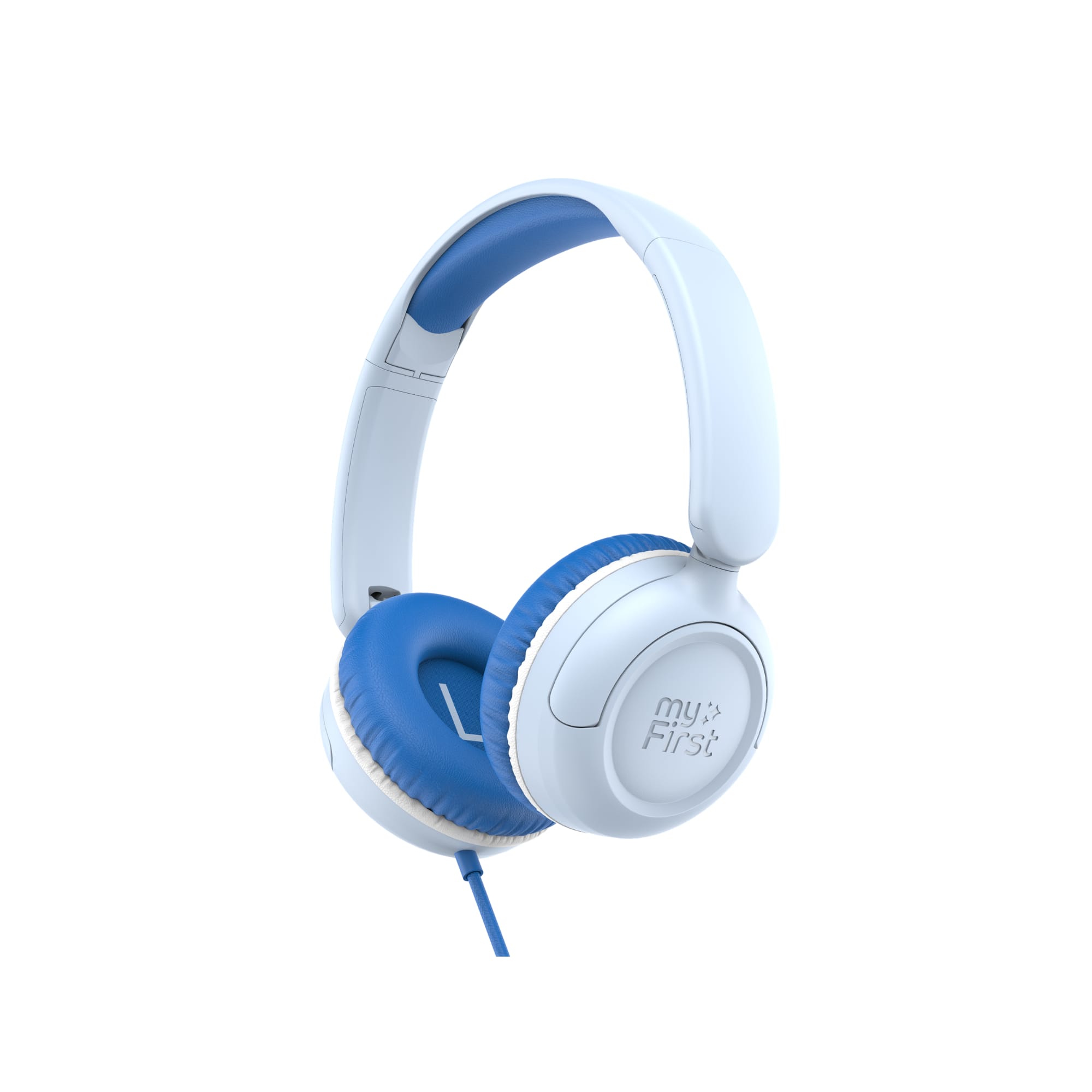 myFirst - CareBuds Link W1, Foldable Wired Headphone with Kids Safe Volume Limit & Built in Mic - Mist Blue