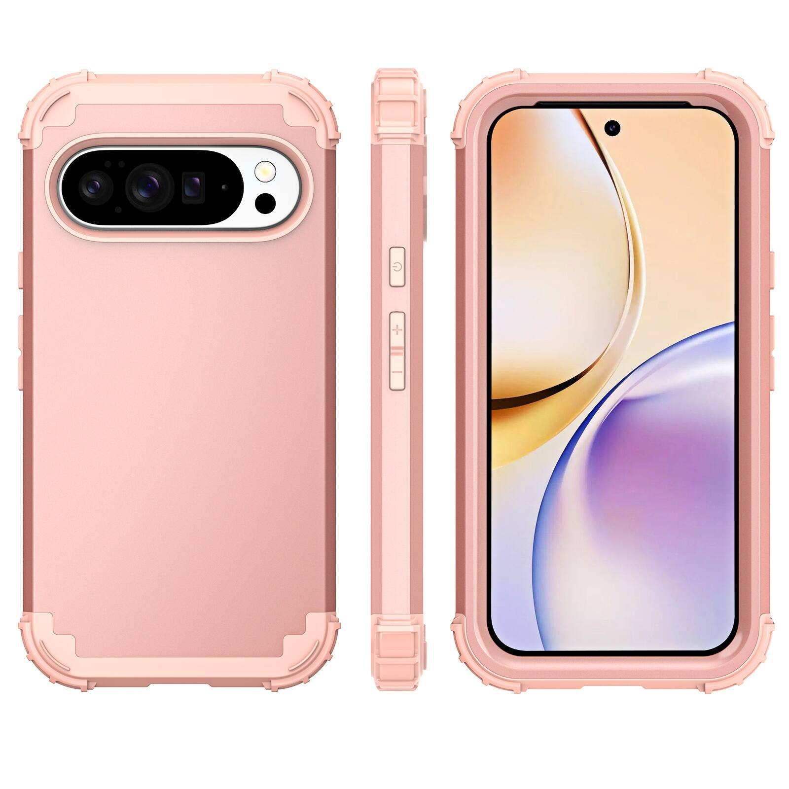 Alt View 1. Dteck - Rugged Case for Google Pixel 10 Pro XL,Shockproof Soft Silicone Bumper Hard PC Back Cover,3-Layers Protective Shell - Rosegold.