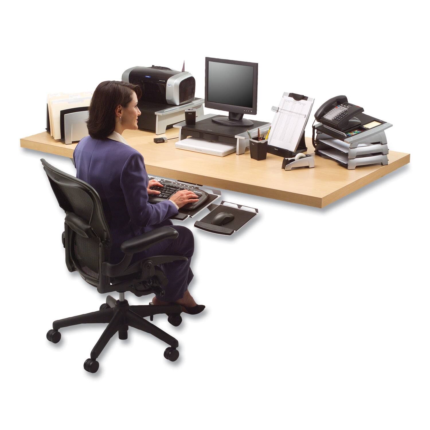 Angle. Fellowes - Office Suites Printer/machine Stand, 21.25 X 18.06 X 5.25, Black/silver - Black|Silver.