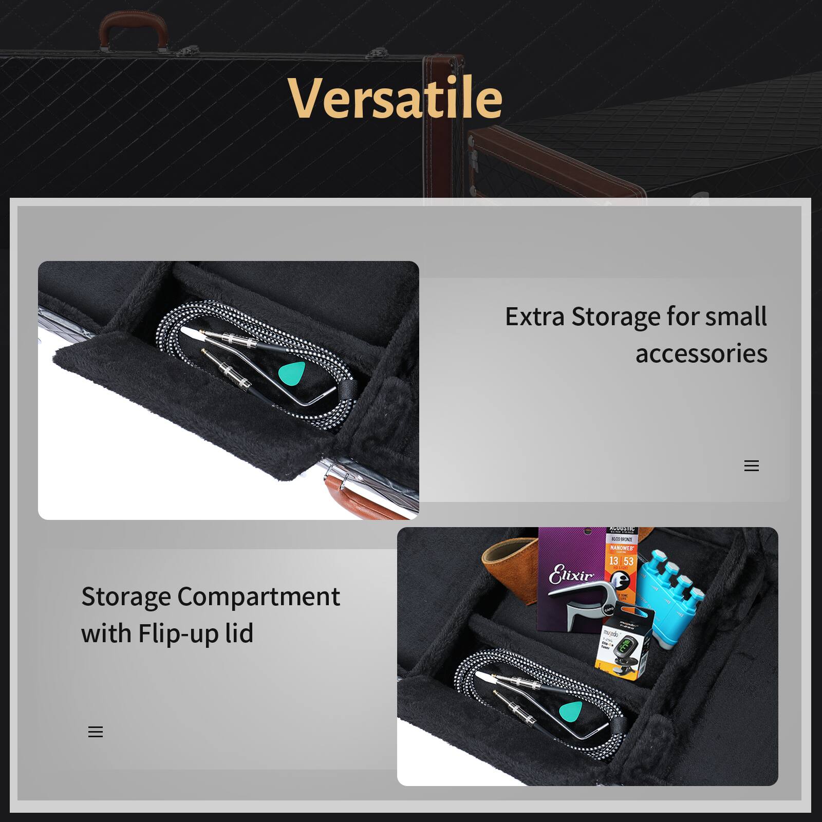 Versatile

Extra Storage for small accessories

Storage Compartment with Flip-up lid