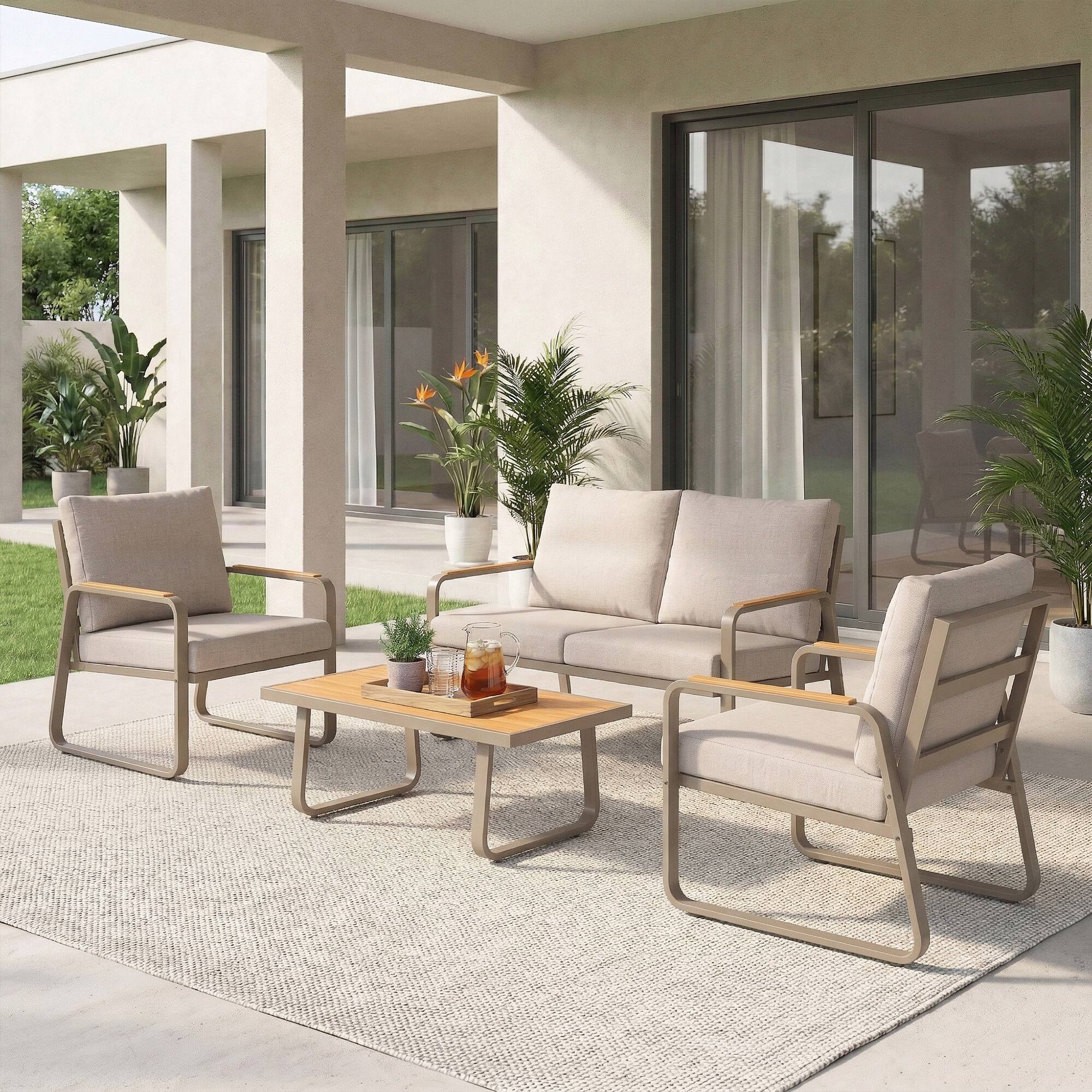 Alt View 1. Outsunny - Piece Patio Furniture Set, Outdoor Sofa Set with Loveseat, 2 Armchairs - Brown.