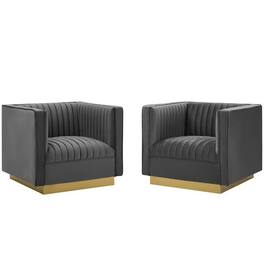 Sanguine Vertical Channel Tufted Upholstered Performance Velvet Armchair Set of 2 by Modway - Gray