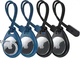 UNBREAKcable - AirTag Holder 4-Pack with Strap, Air Tag Case, Secure Tight Fit, Easy to Install - Black/Blue
