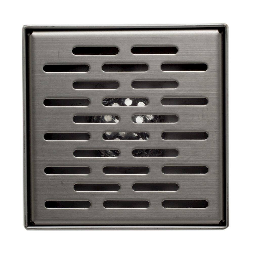 Left. Alfi - ABSD55C 5" x 5" Modern Square Stainless Steel Shower Drain with Groove Holes - Silver.