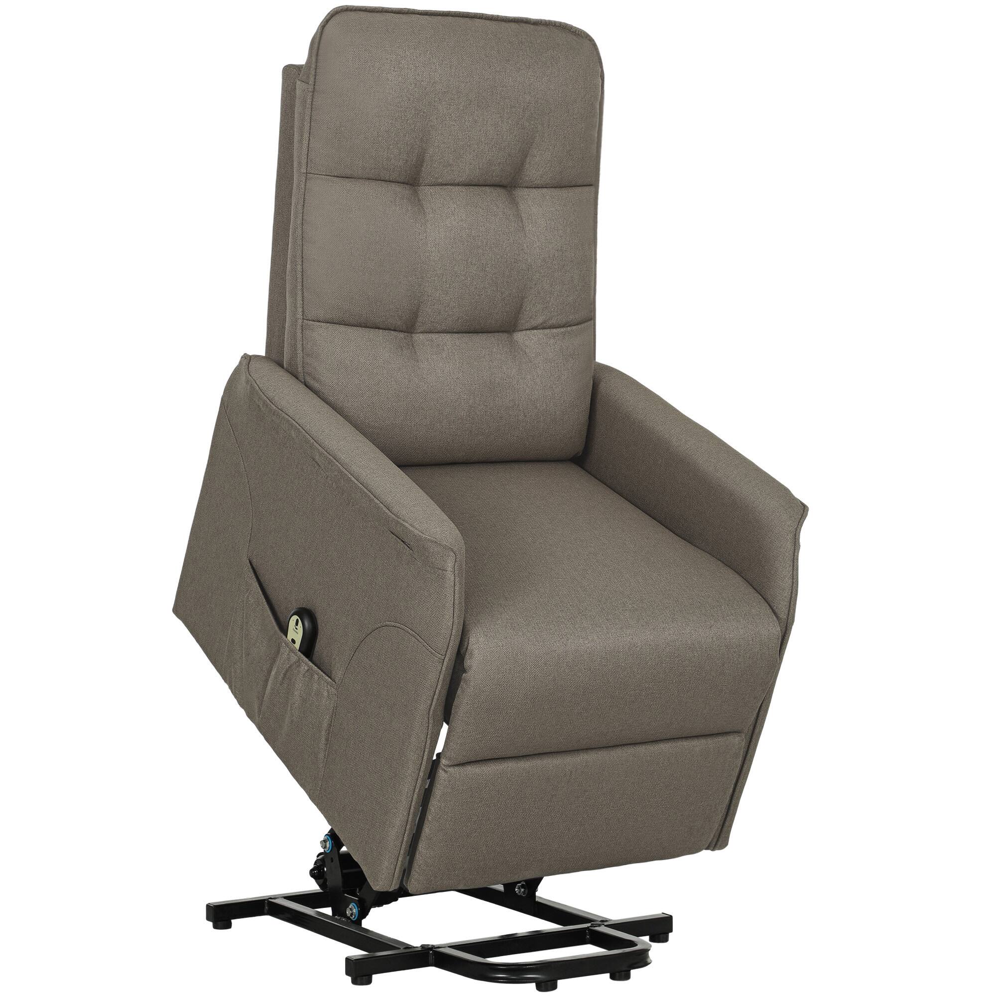 Front. Homcom - Power Lift Chair: Pocket Spring Tufted Fabric Recliner w/Remote & Pockets, Quick Assembly - Coffee.
