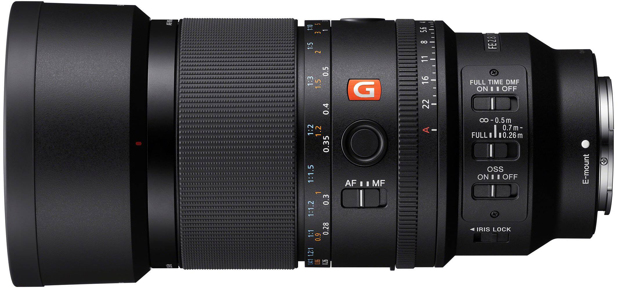 - 1:10 35 - E 1:5 2 0.5 1:3 1.5 0.4 1:2 1.2 0.35 1:1.5 1 0.3 1:1.2 1:1 0.28 0.9 1.2:1 L4 1.96 1.26 G AF I I MF 5.6 8 11 16 22 - - 28 FE2  FULL TIME DMF ON I I OFF 8 -0.5 I 0.5 m 0.7m FULL 10.26 m Oss ON - I OFF N IRIS LOCK E-mount