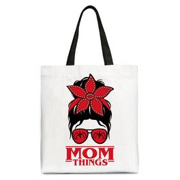 OrnamentallyYou - Mom Things Messy Bun Retro Tote Bag, Red Bandana Glasses Family Matching Gift Shopper - White Black
