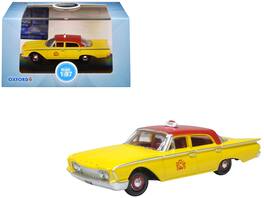 1960 Ford Fairlane Sedan "NYC Taxi" Top and Interior 1/87 (HO) Scale Diecast Model Car by Oxford Diecast - Yellow with Red