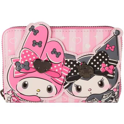Front. LoungeFly - Loungefly Sanrio My Melody and Kuromi Zip Around Wallet, Pink and Black - Assorted Pre-Pack.