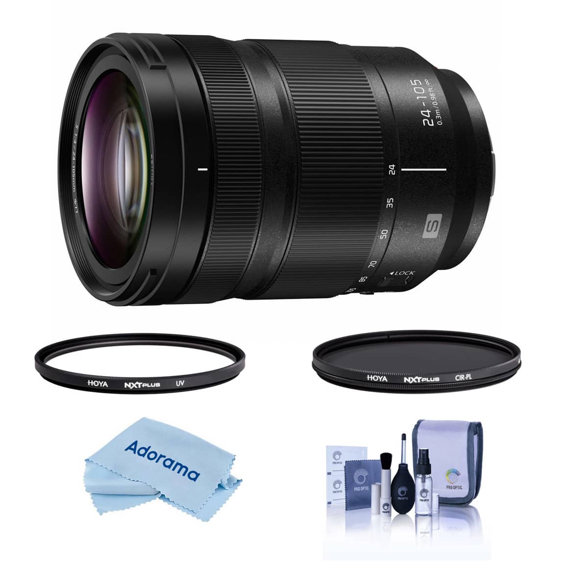 Bundle - Panasonic - LUMIX S 24-105mm f/4 O.I.S. Lens for L Mount, with Hoya NXT Plus 77mm UV+CPL Filter Kit, Cleaning Kit, price history on PriceWatchPro