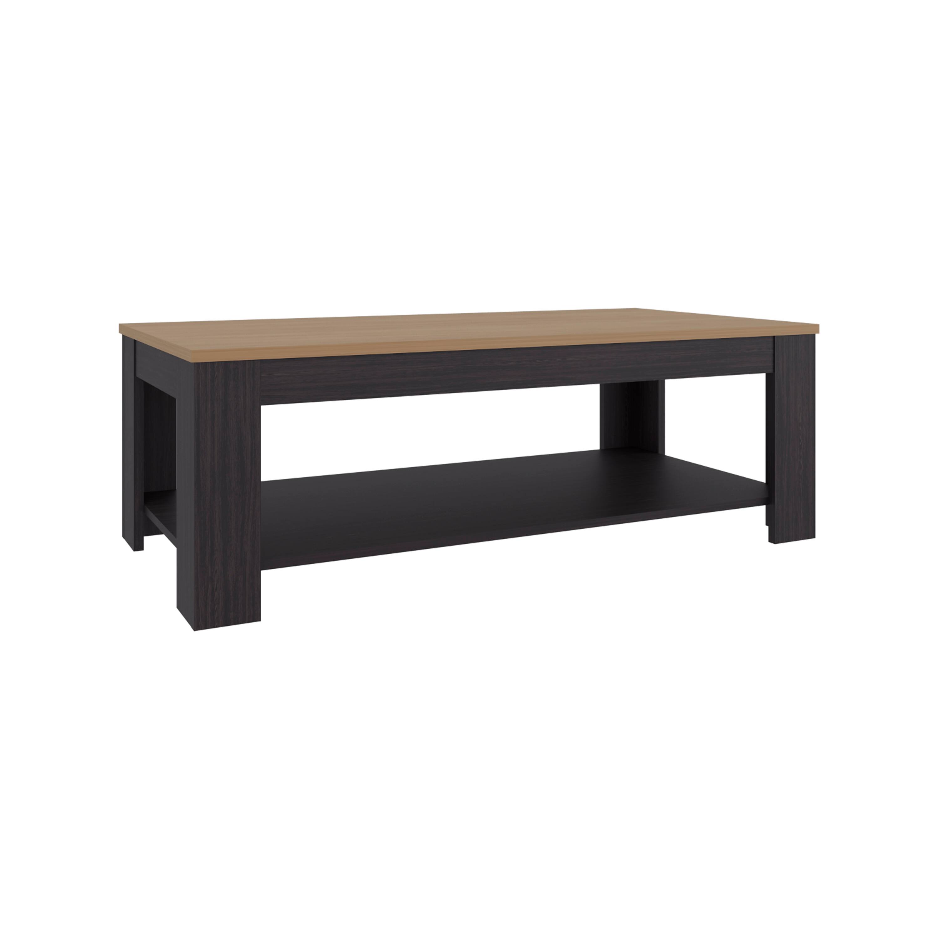 Alt View 3. TuHome - Cecil Coffee Table with Open Storage Shelf for Decor, Modern and Minimalist Design for Living Room or Lounge Area - Black, Natural Oak.
