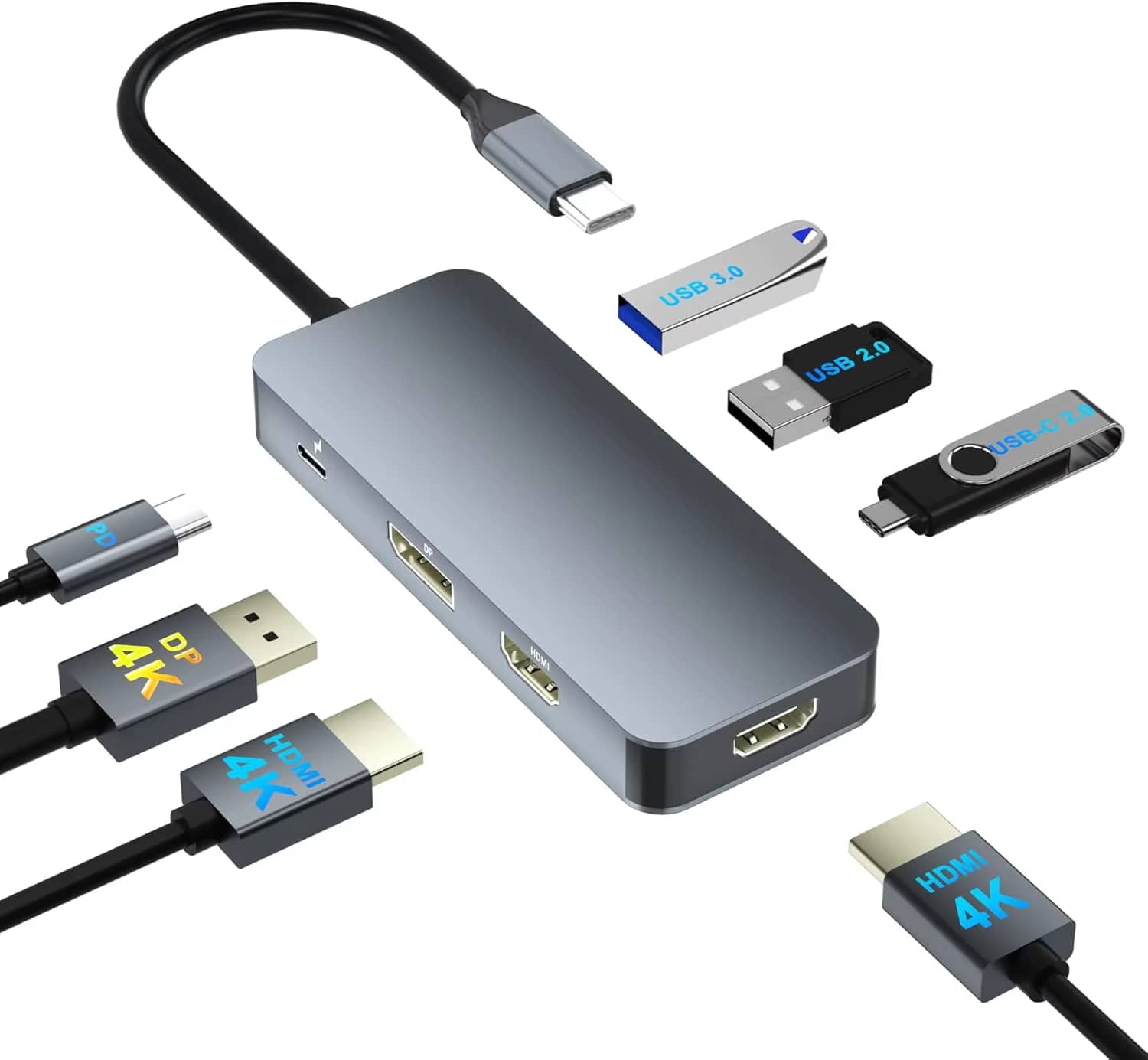 Luckbyte - 7-in-1 USB-C Docking Station, Triple Display Support,  DisplayPort 4K@60Hz, 100W PD, USB-C Data Port Hub