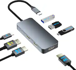 Luckbyte - 7-in-1 USB-C Docking Station, Triple Display Support, DisplayPort 4K@60Hz, 100W PD, USB-C Data Port Hub