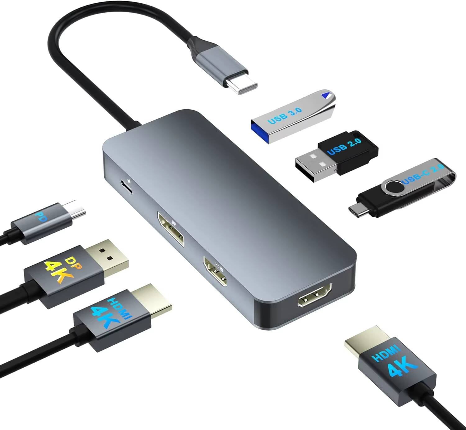 N 3.0 USB 2.0 USB 2.0 USB-C 2.0 PD 5 4K 4 DP 4K HDMI 4K