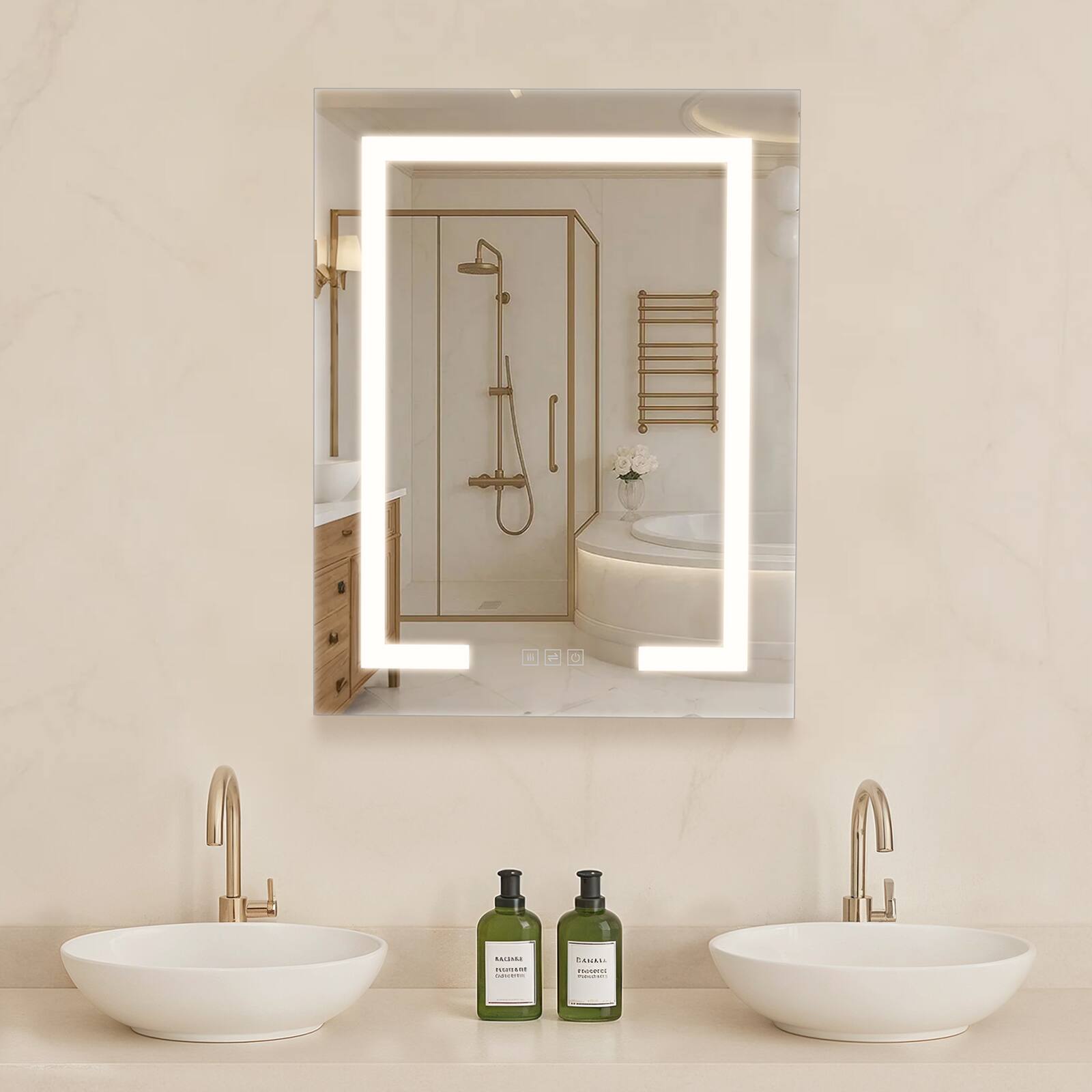 Front. VEVOR - Lighted Medicine Cabinet with Mirror, 20 x 26 in Recessed or Wall Mount, 3 Color Dimmable LED Bathroom Medicine Cabinet - Silver.